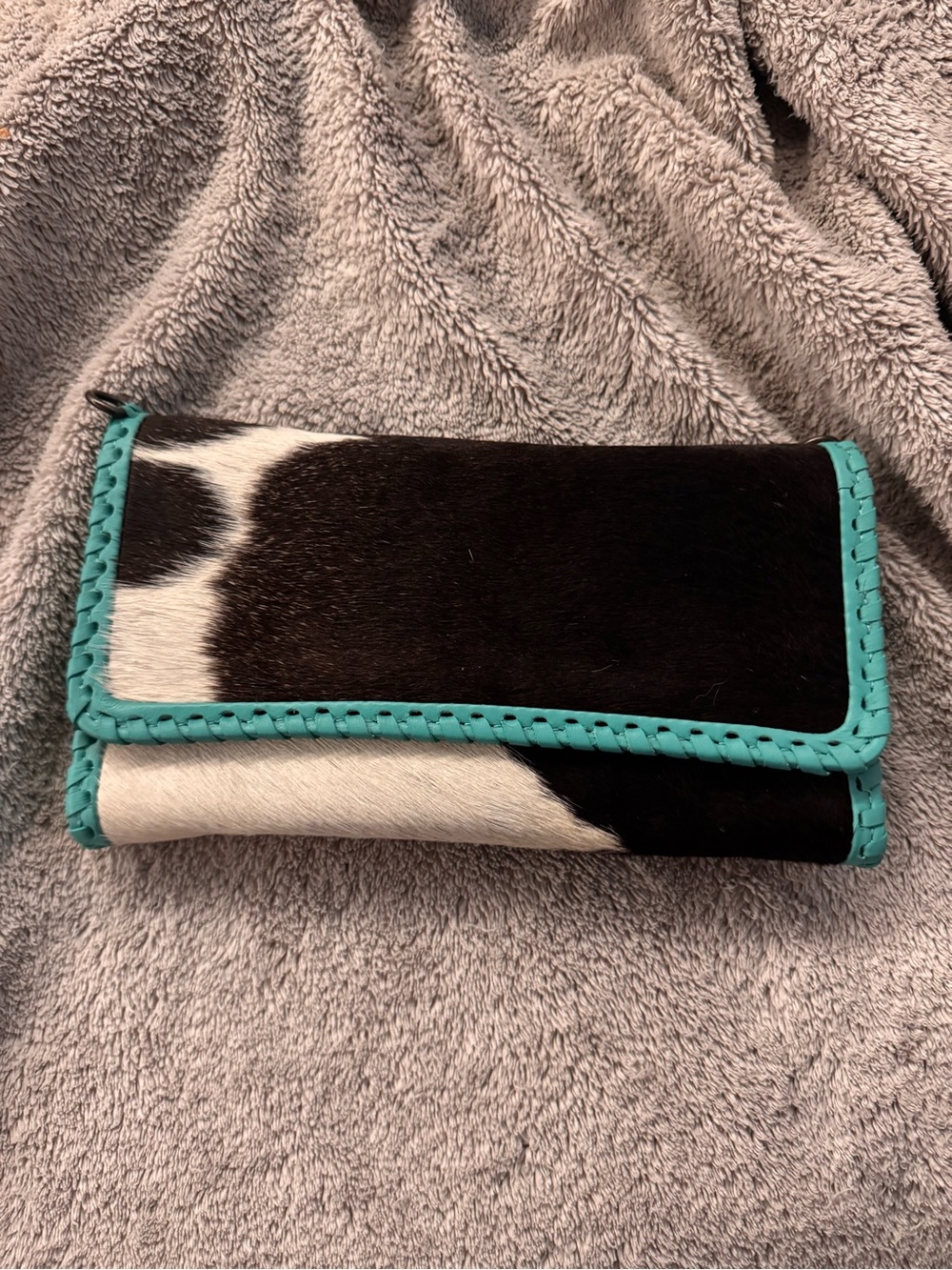 Black & White Cowhide Clutch with Turquoise Trim